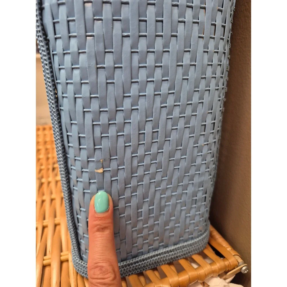 Vintage Blue Woven Wicker Wall Cabinet Bathroom Storage Double Door Shelf 23